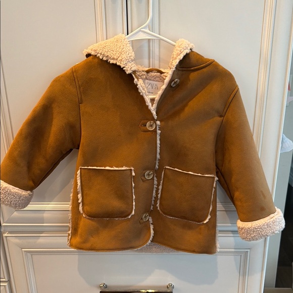 Zara Cozy Tan Kids Jacket with Sherpa Lining